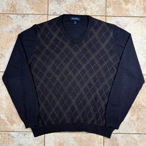 Brooks Brothers Black and Brown V-Neck Sweater